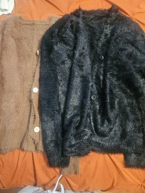 Fuzzy Button-Up Cardigans in Black and Brown